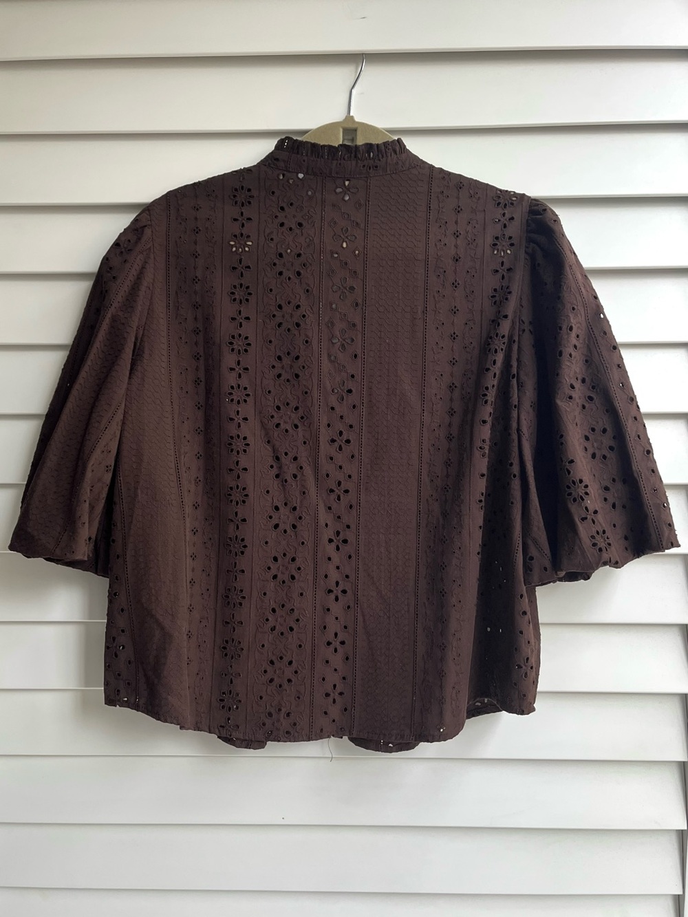 Zara Puff Sleeve Shirt With Perforated Embroidery - Picture 8 of 13